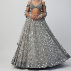 Elegant Silver Lehenga with Intricate Detailing
